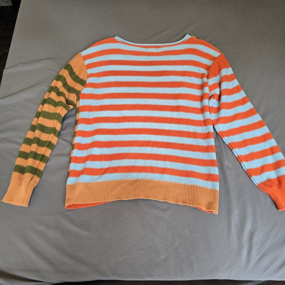 Fate Sweater Women Medium Multicolor Striped Patchwork Asymmetric Cotton Knit - Picture 5 of 6